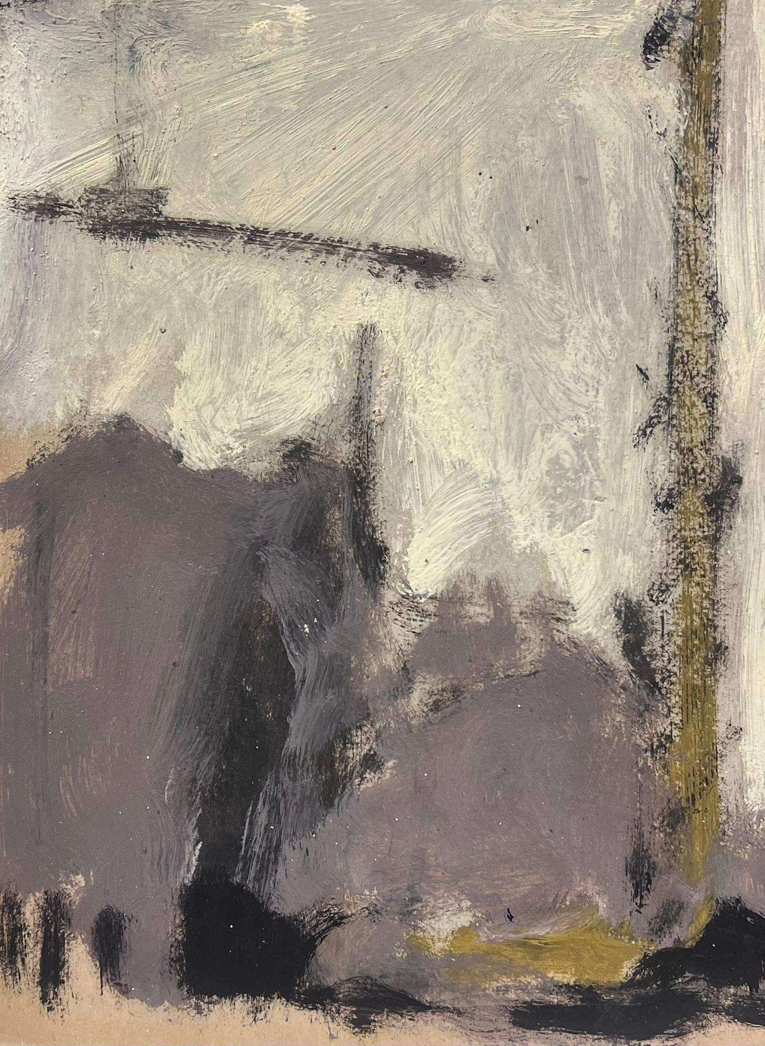 20. Jahrhundert Deutsch Modernist Ölgemälde Gold Crane Over Grey Landschaft – Painting von Elisabeth Hahn