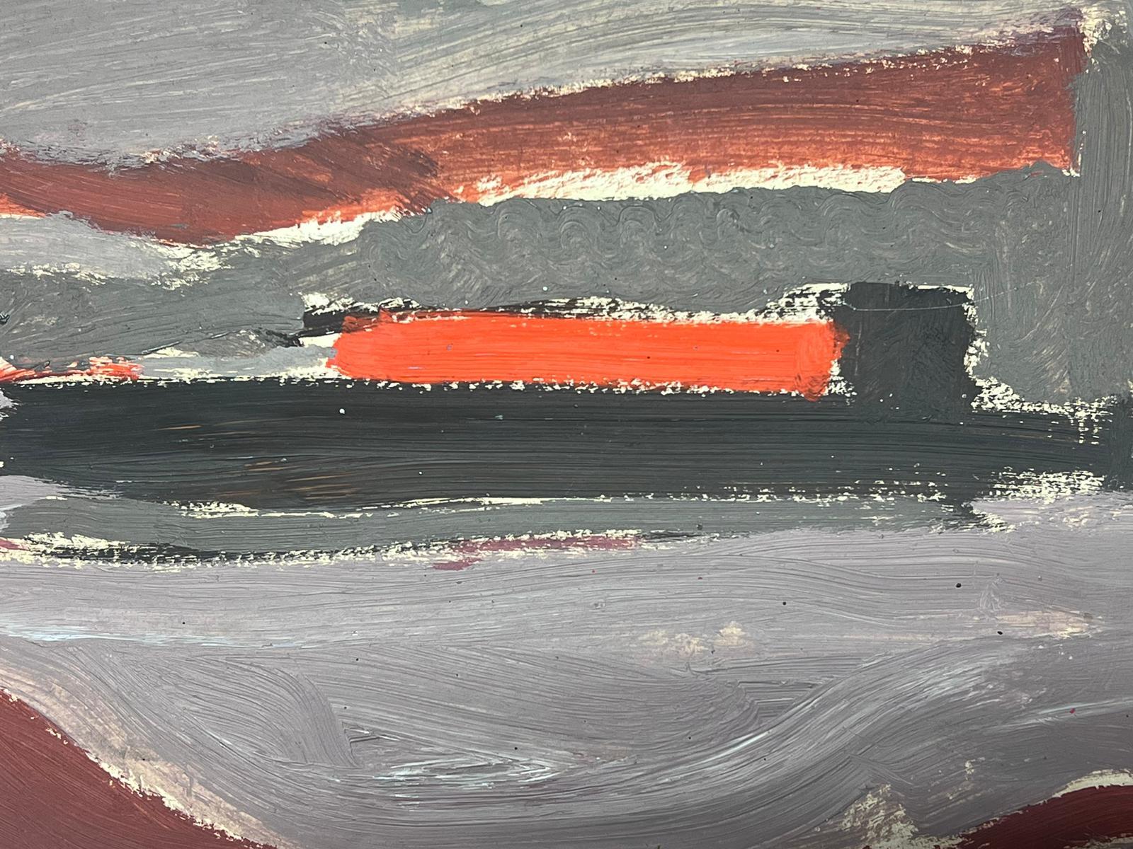 Peinture à l'huile moderniste allemande du 20e siècle, paysage de mer gris et rouge - Painting de Elisabeth Hahn