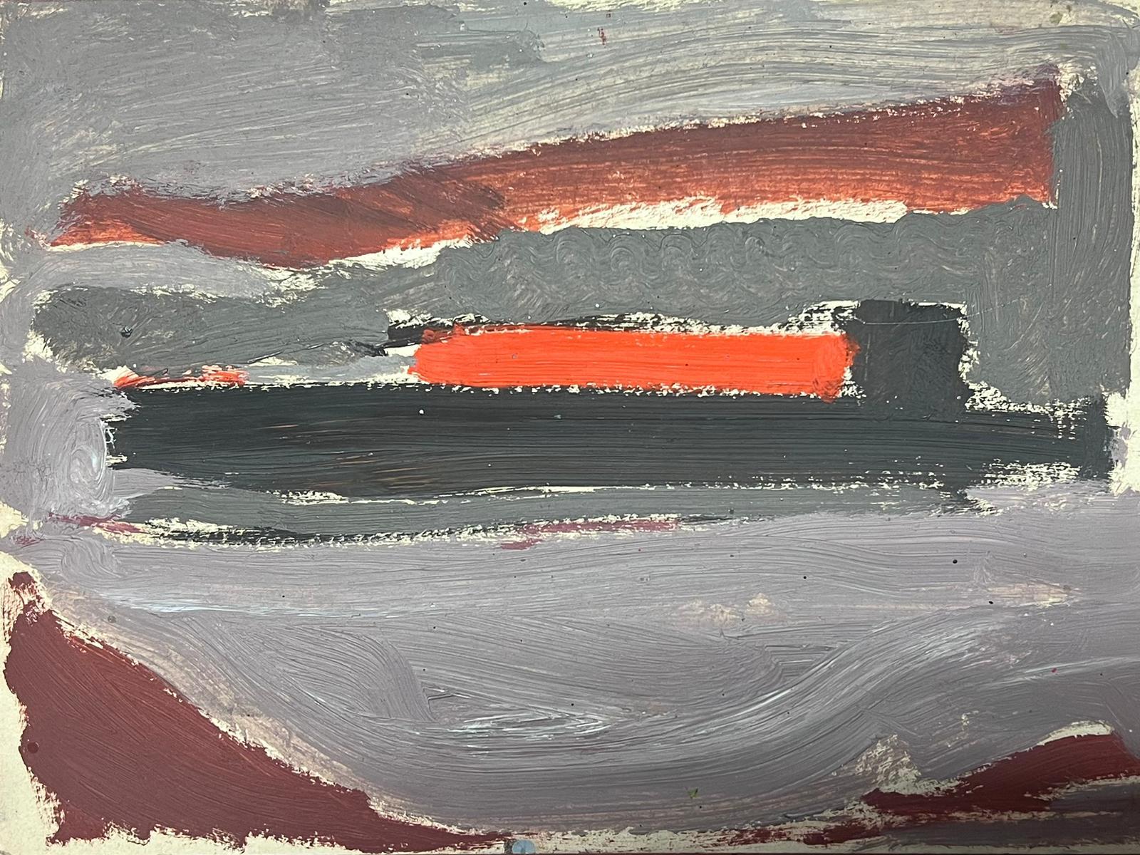 20th Century German Modernist Oil Painting Grey and Red Sea Landscape For Sale 1