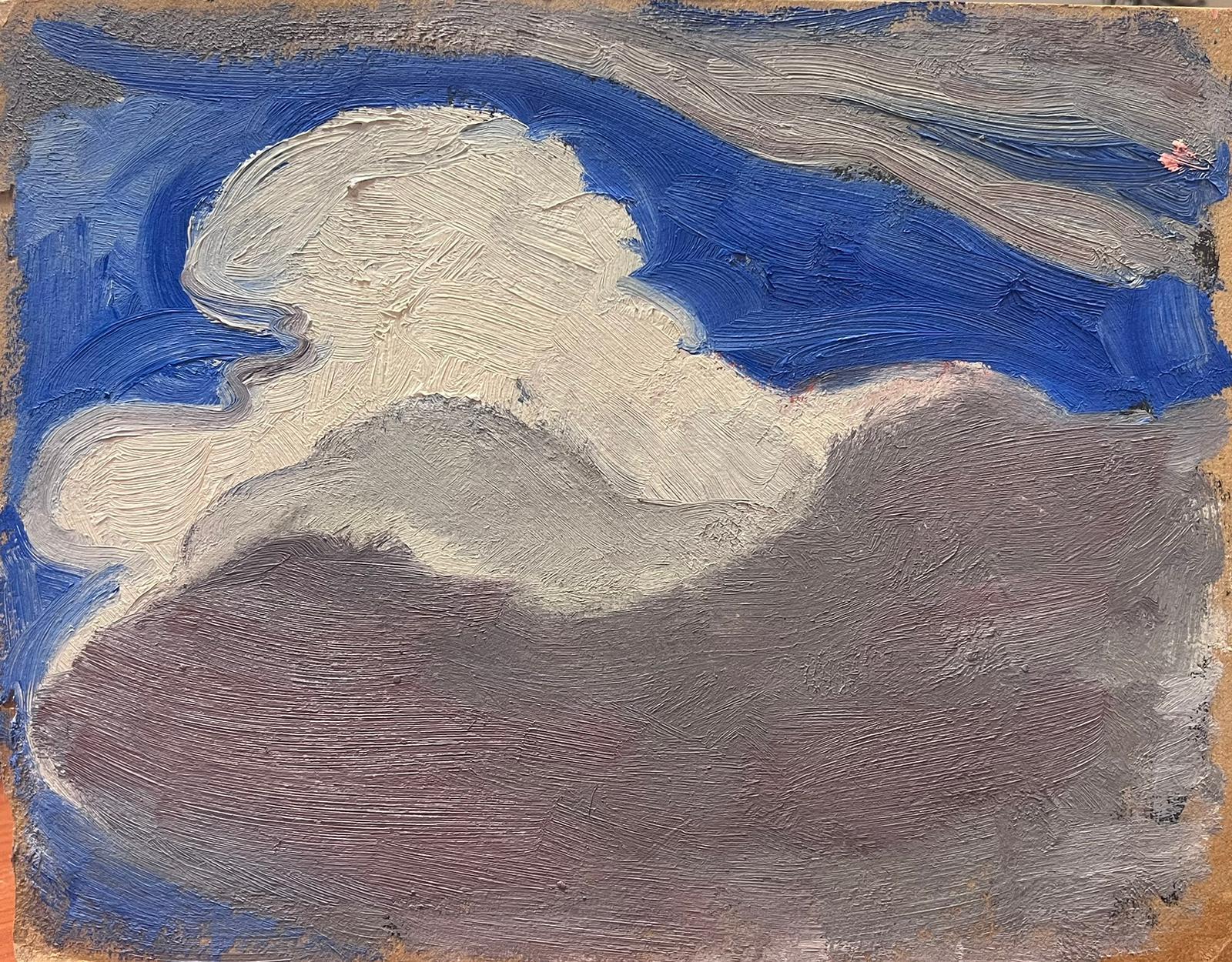 Elisabeth Hahn Landscape Painting - 20th Century German Modernist Oil Painting Grey Clouds In Blue Skies
