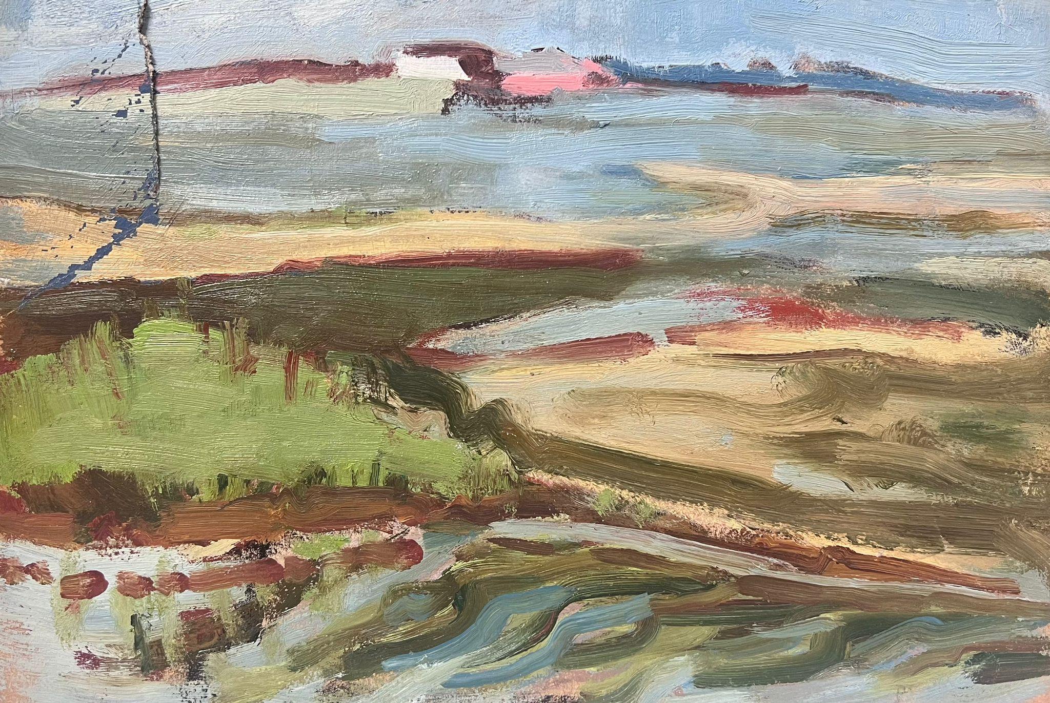 20th Century German Modernist Oil Painting High Tide Beach Landscape - Gray Landscape Painting by Elisabeth Hahn