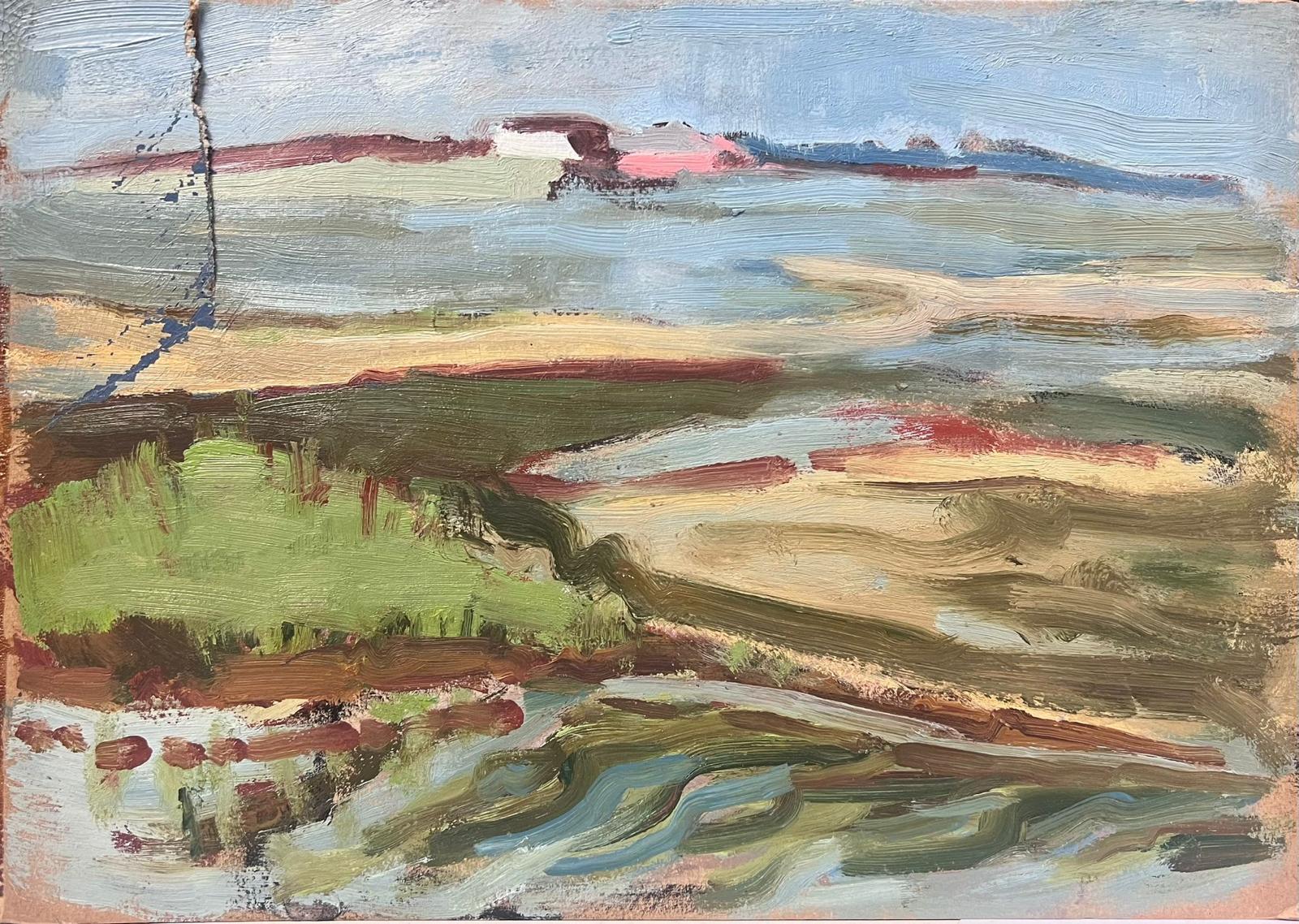20th Century German Modernist Oil Painting High Tide Beach Landscape