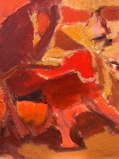 20th Century German Modernist Oil Painting Lady Reading In Orange Interior