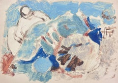 Peinture à l'huile moderniste allemande du 20e siècle - Figure bleue légèrement peinte - Abstrait