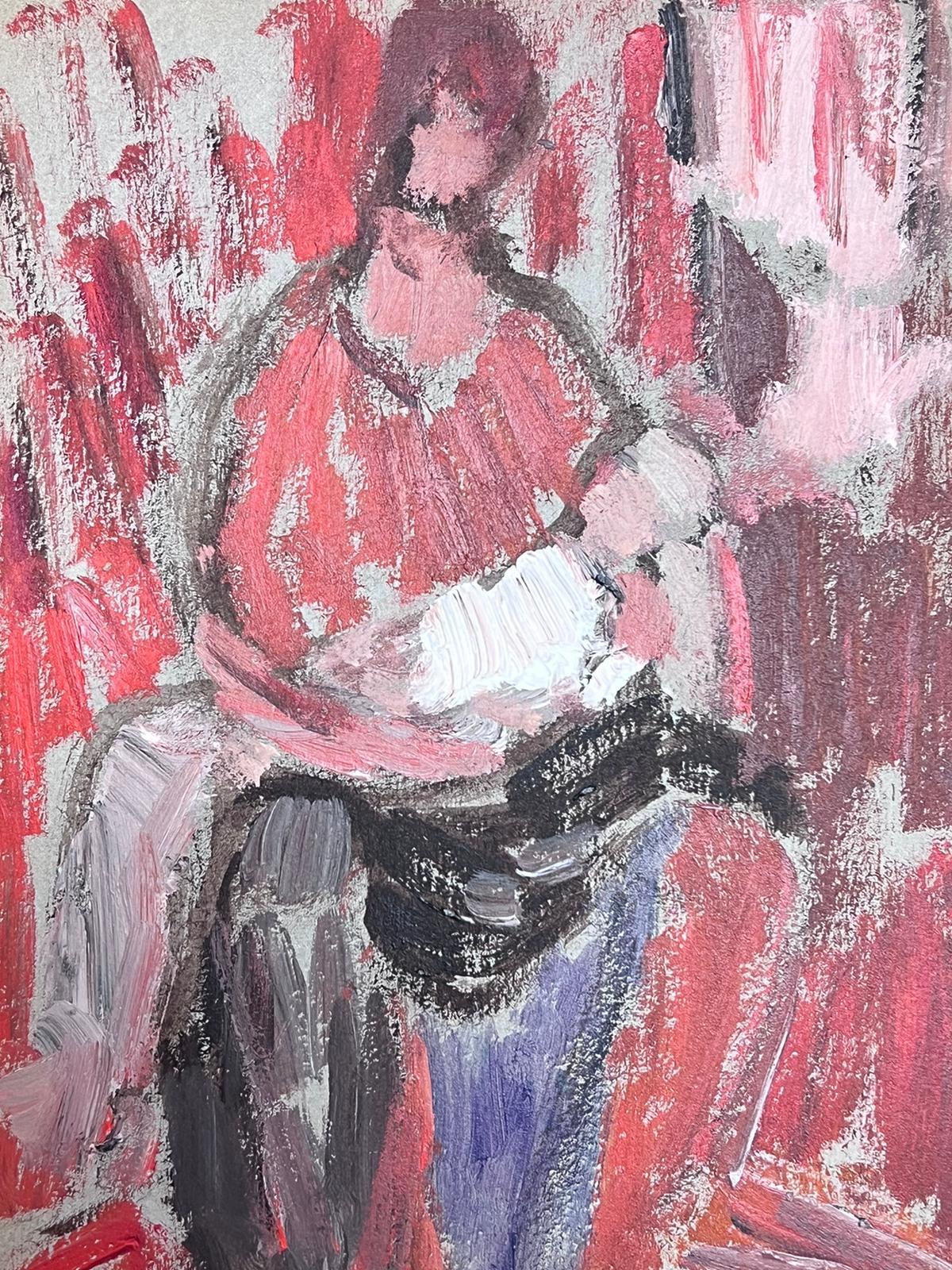 20th Century German Modernist Oil Painting - Mother and Child in Red For Sale 1