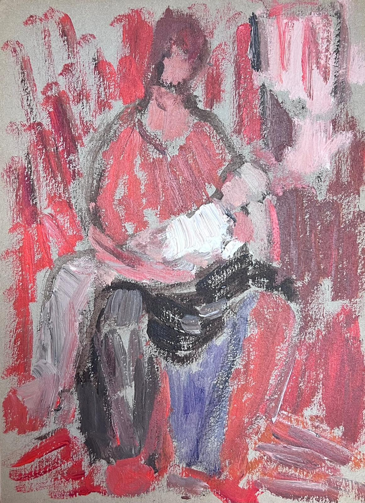 Abstract Painting di Elisabeth Hahn - Pittura ad olio modernista tedesca del 20° secolo - Madre e bambino in rosso