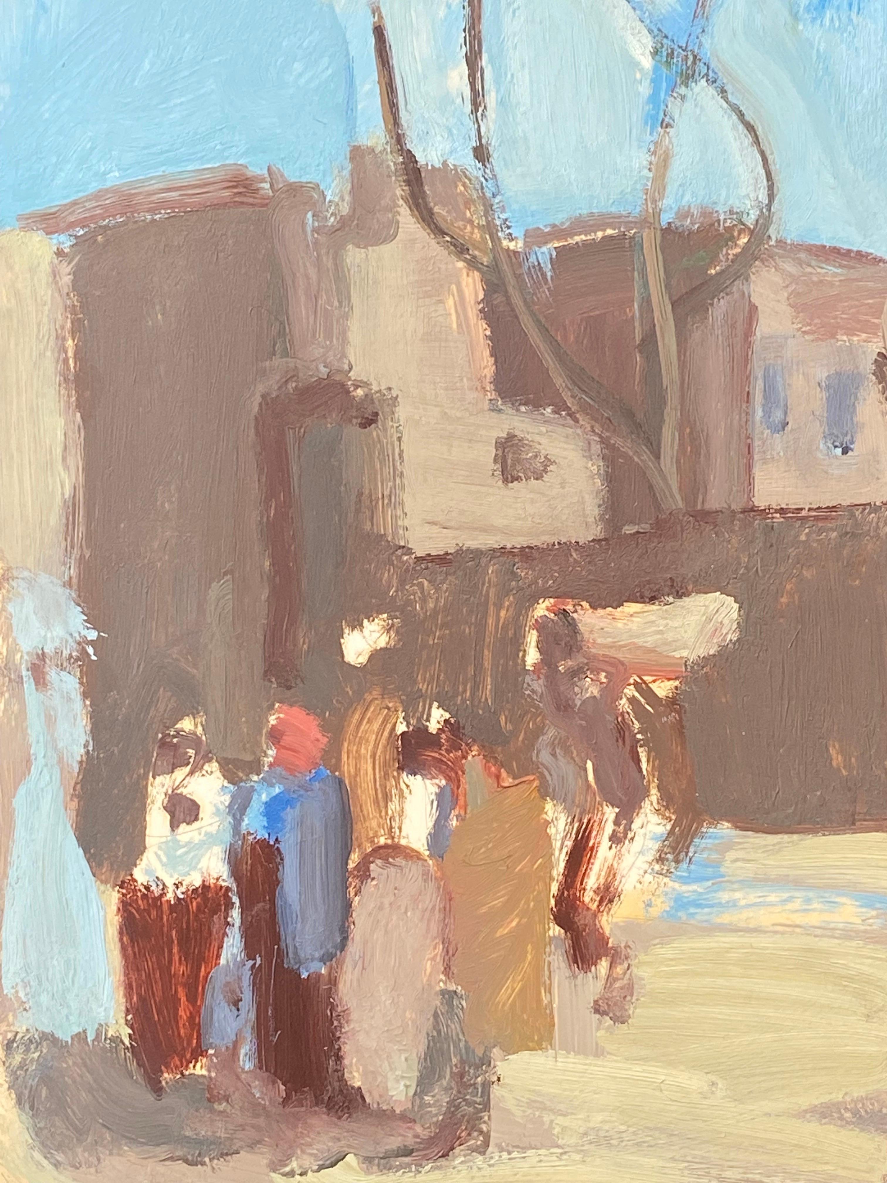 Pittura ad olio modernista tedesca del XX secolo Città e figure del Nord Africa - Painting Moderno di Elisabeth Hahn