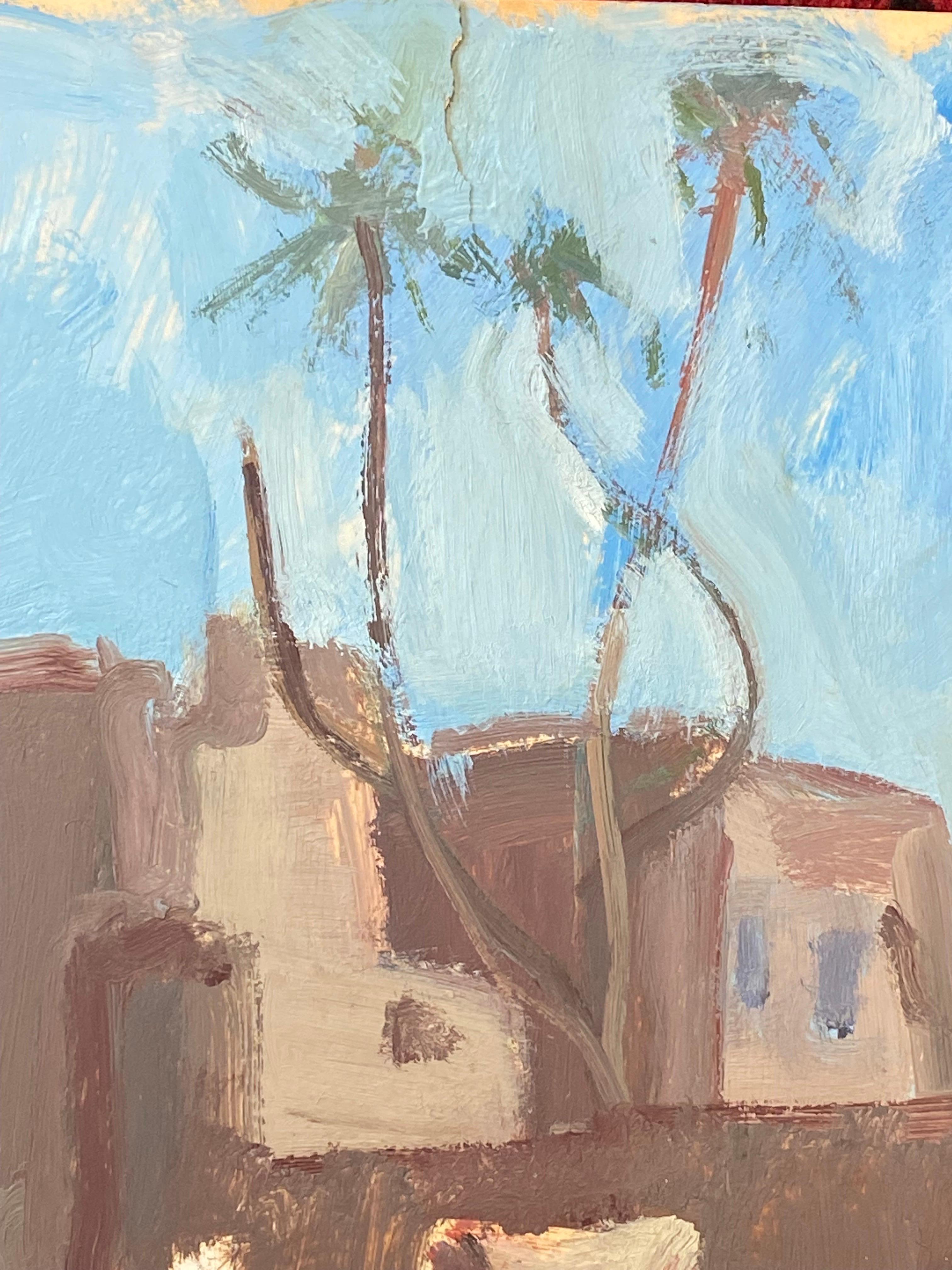 Pittura ad olio modernista tedesca del XX secolo Città e figure del Nord Africa - Landscape Painting Grigio di Elisabeth Hahn
