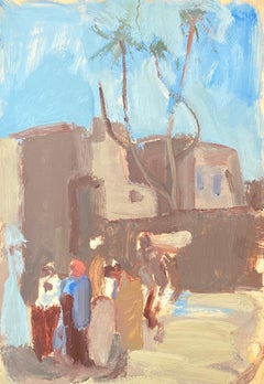 20th Century German Modernist Oil Painting North African Town & Figures