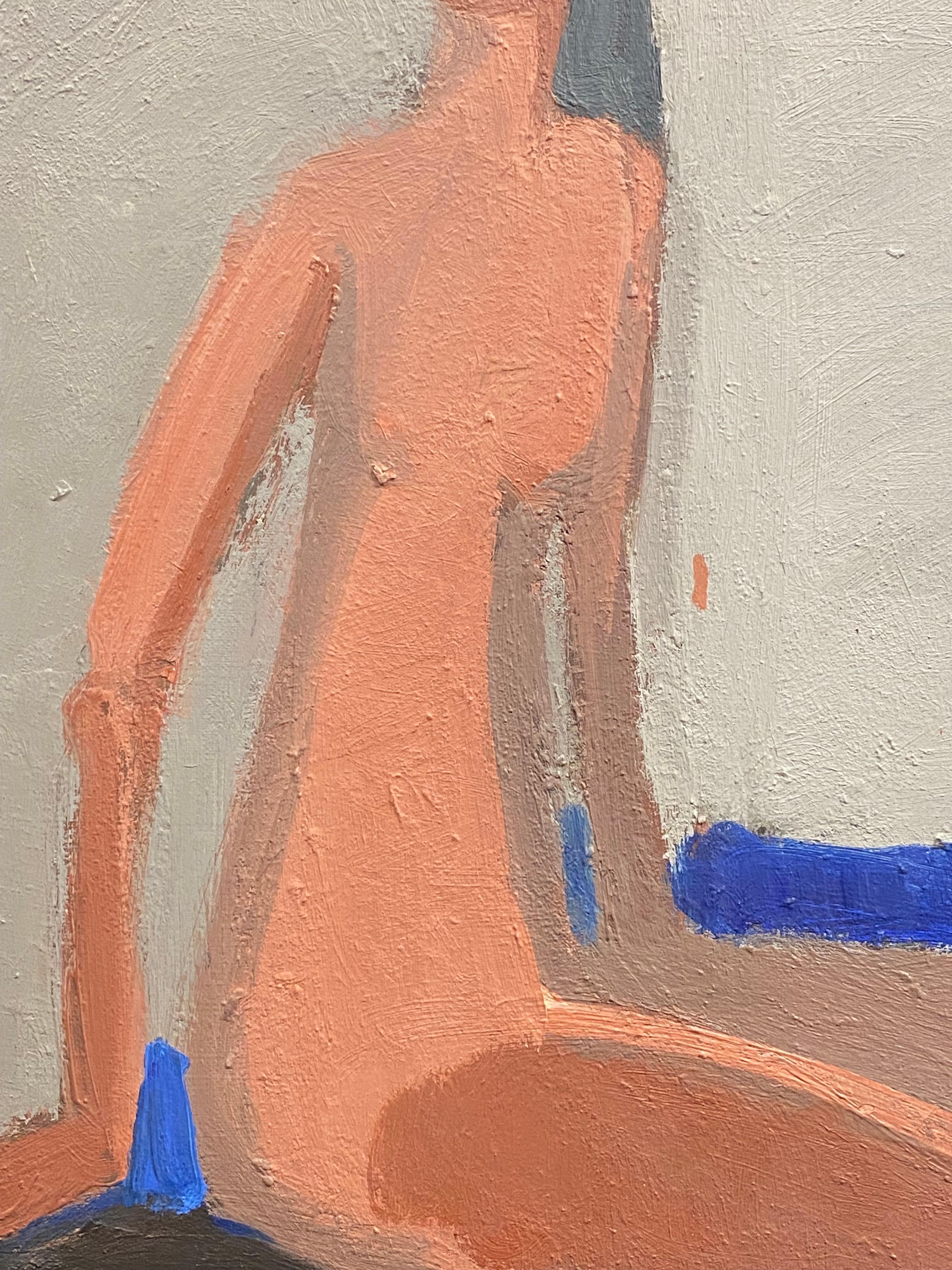 20th Century German Modernist Oil Painting Nude Model Moody Colors - Beige Portrait Painting by Elisabeth Hahn