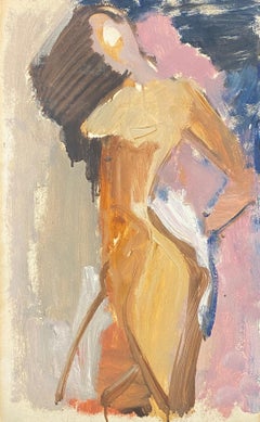 20th Century German Modernist Oil Painting Nude Model Sketch, moody colors