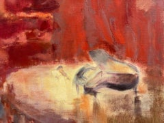 20th Century German Modernist Oil Painting Pianist in Concert Hall with Audience