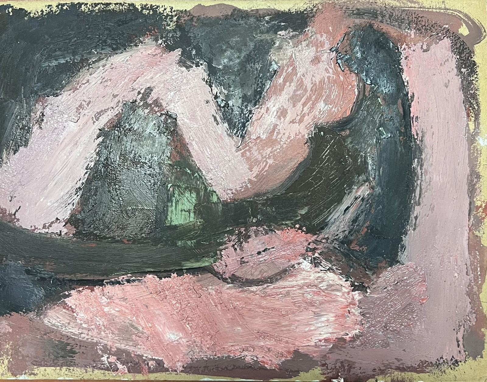 20th Century German Modernist Oil Painting Pink and Blue Abstract  For Sale 1