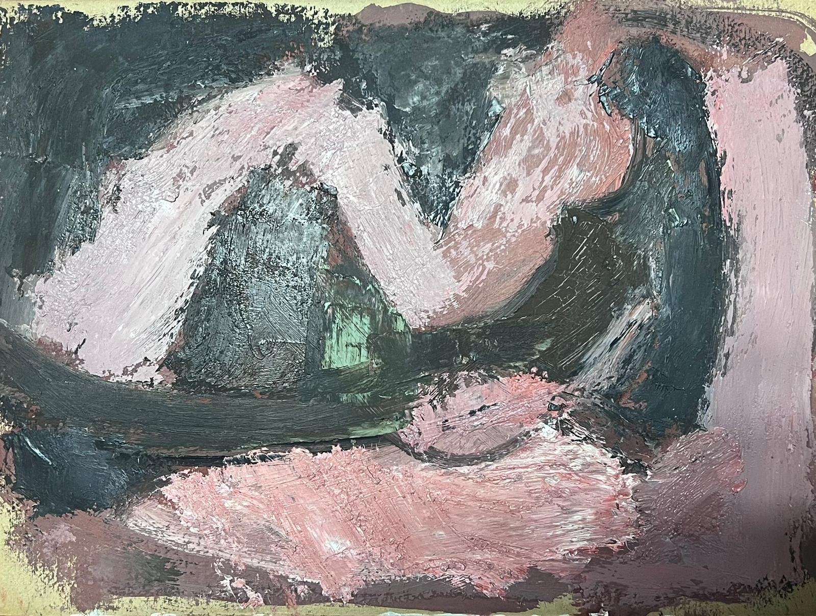 20th Century German Modernist Oil Painting Pink and Blue Abstract  For Sale 2