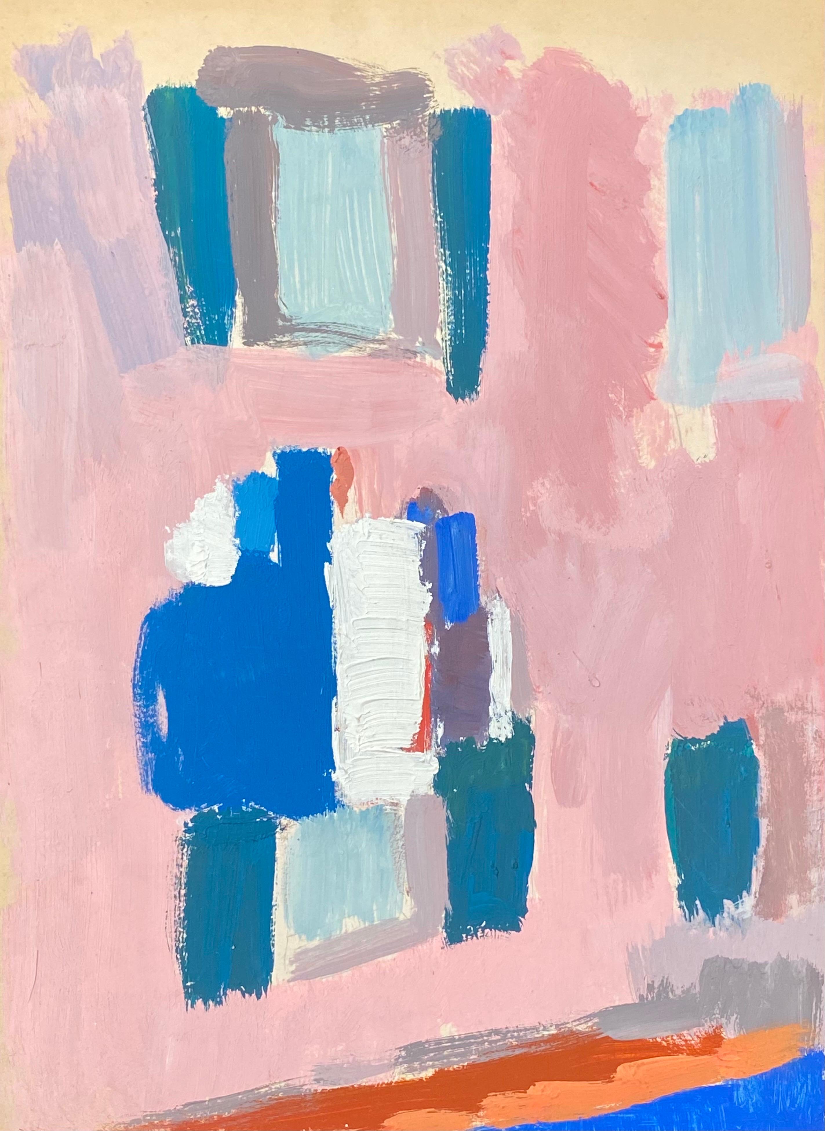 Elisabeth Hahn Landscape Painting - 20th Century German Modernist Oil Painting Pink & Blue House