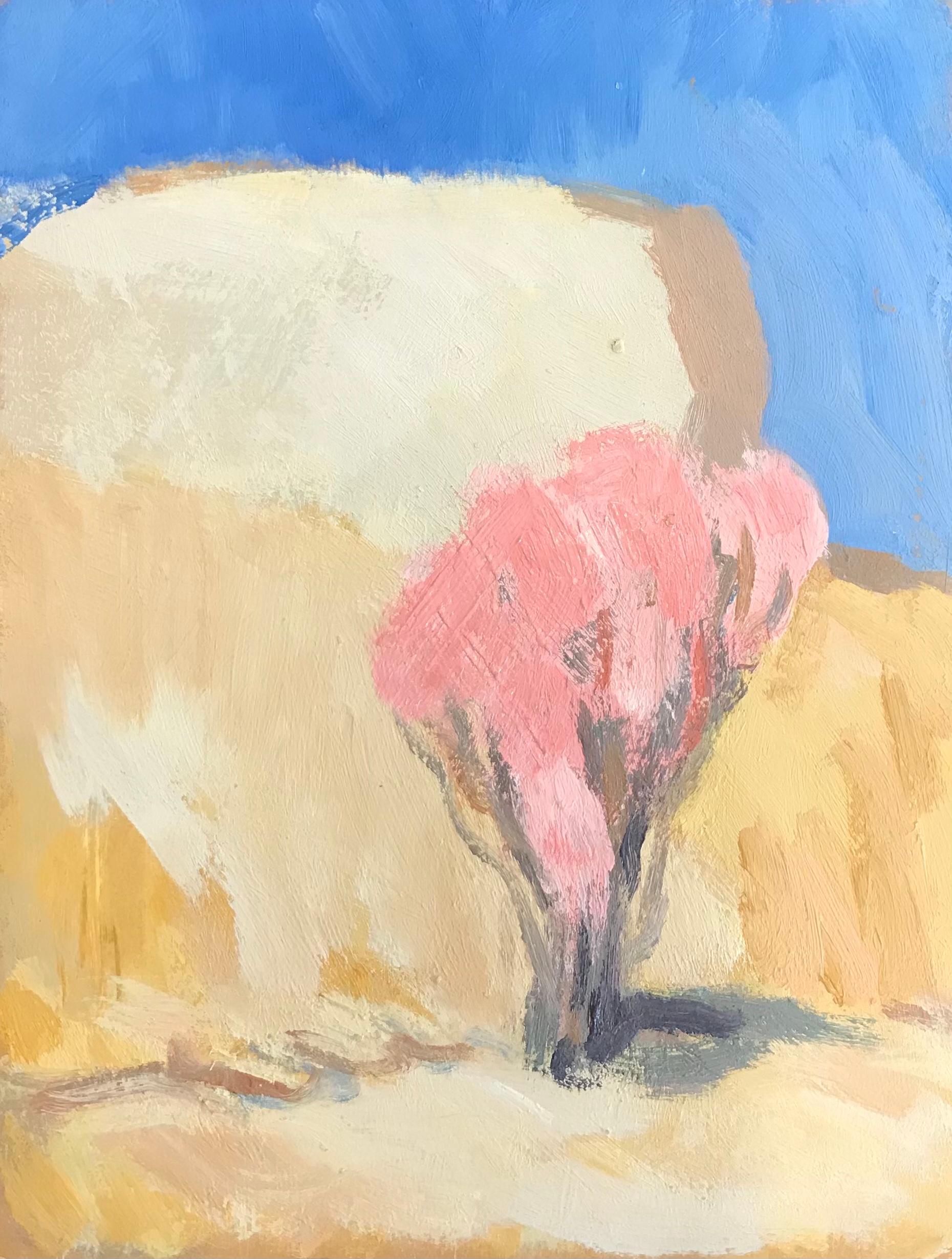 Landscape Painting Elisabeth Hahn - Peinture à l'huile moderniste allemande du 20e siècle - arbre rose dans le désert