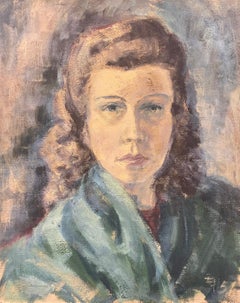 Vintage 20th Century German Modernist Oil Painting Portrait of a Woman