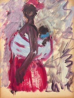 Vintage 20th Century German Modernist Oil Painting Portrait of African Woman