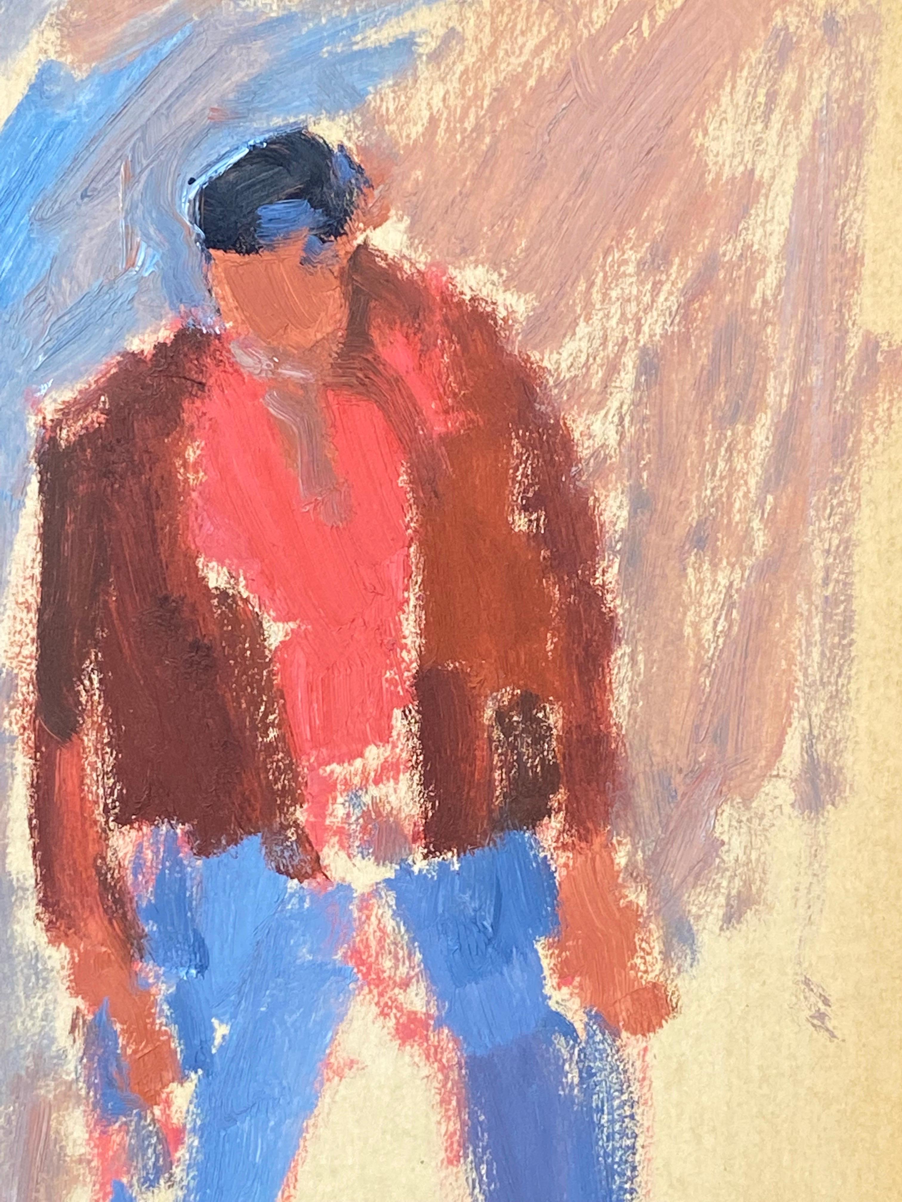 Deutsches modernistisches Ölgemälde des 20. Jahrhunderts, Porträtstudie eines Mannes (Beige), Portrait Painting, von Elisabeth Hahn