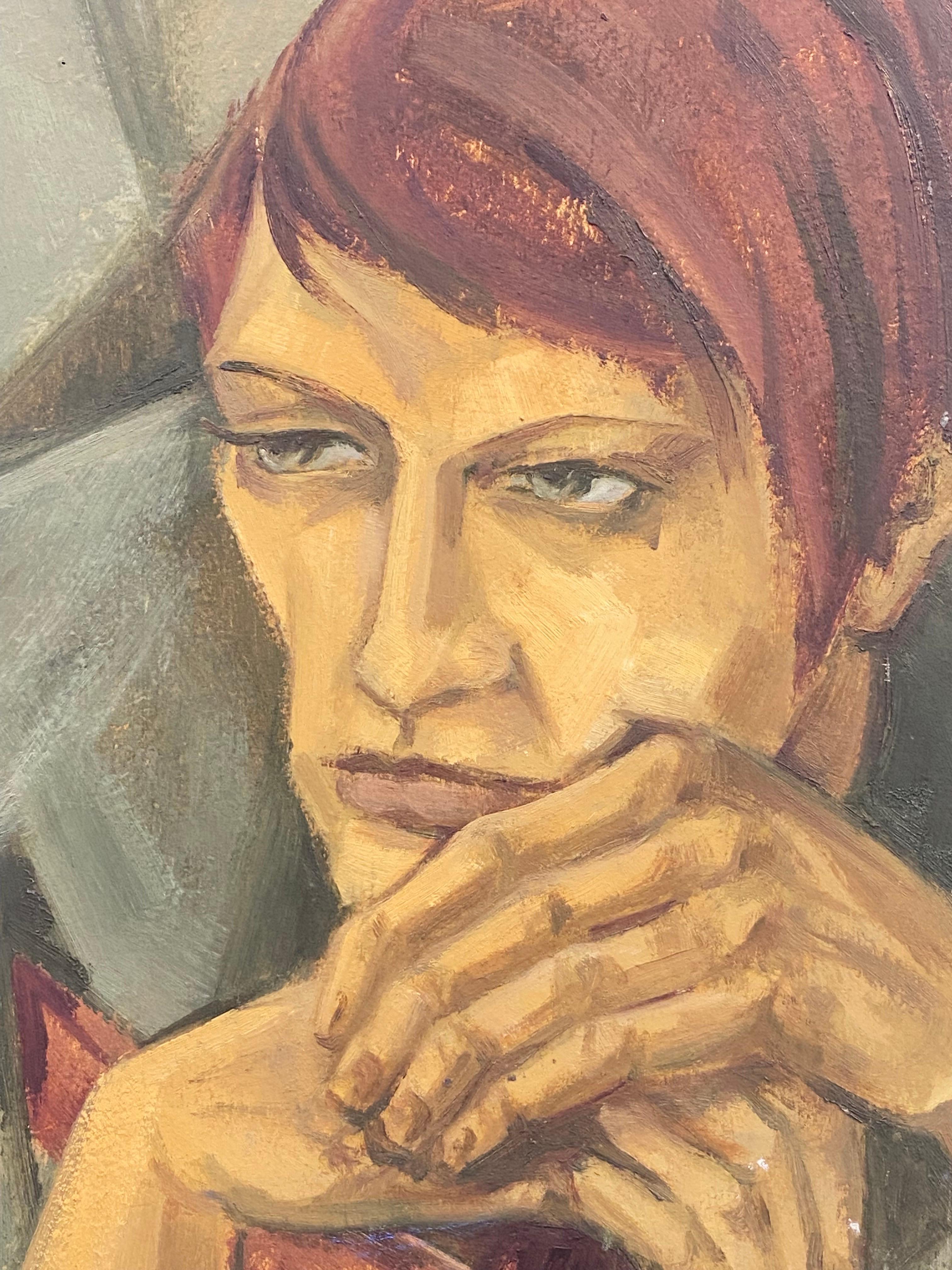 Peinture à l'huile moderniste allemande du 20e siècle, portrait avec cheveux d'auburn - Painting de Elisabeth Hahn