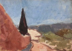 Peinture à l'huile moderniste allemande du 20e siècle, Provence, paysage d'arbre de cyprès