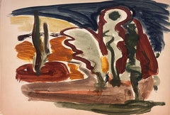 Peinture à l'huile moderniste allemande du 20ème siècle - Paysage abstrait de Provence