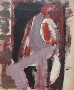 20th Century German Modernist Oil Painting Purple Nude Model Figure