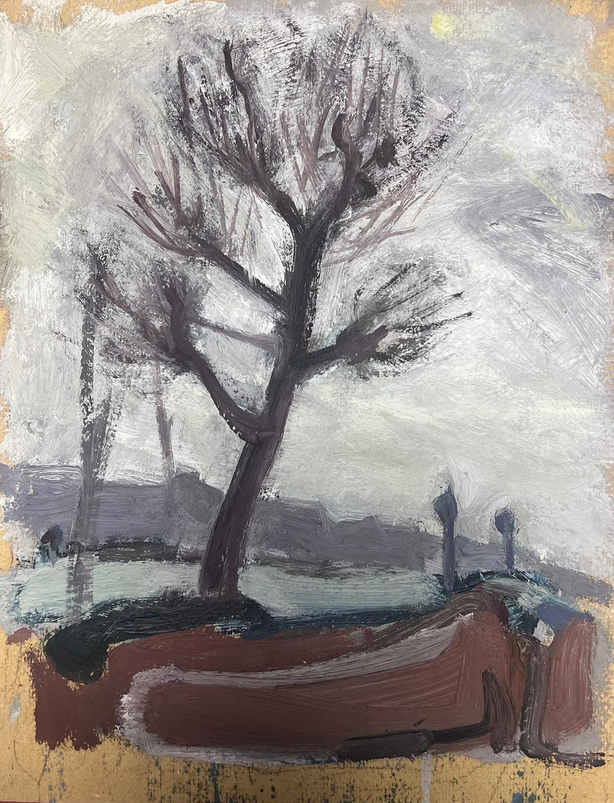 20th Century German Modernist Oil Painting Purple Winter Tree For Sale 1