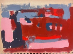 20th Century German Modernist Oil Painting Red and Pink Abstract