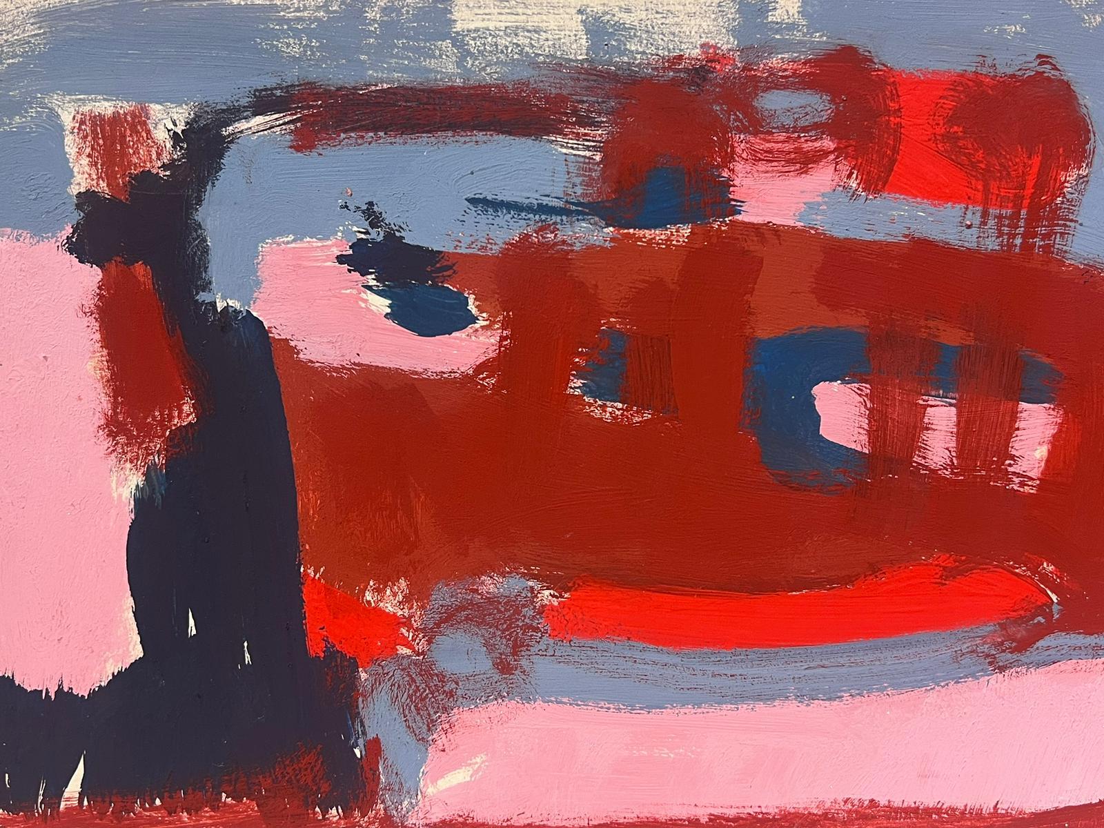 20th Century German Modernist Oil Painting Red and Pink Abstract For Sale 1