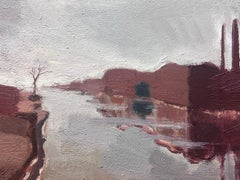 Deutsches modernistisches Ölgemälde des 20. Jahrhunderts, Roter länglicher grauer Fluss, Ölgemälde