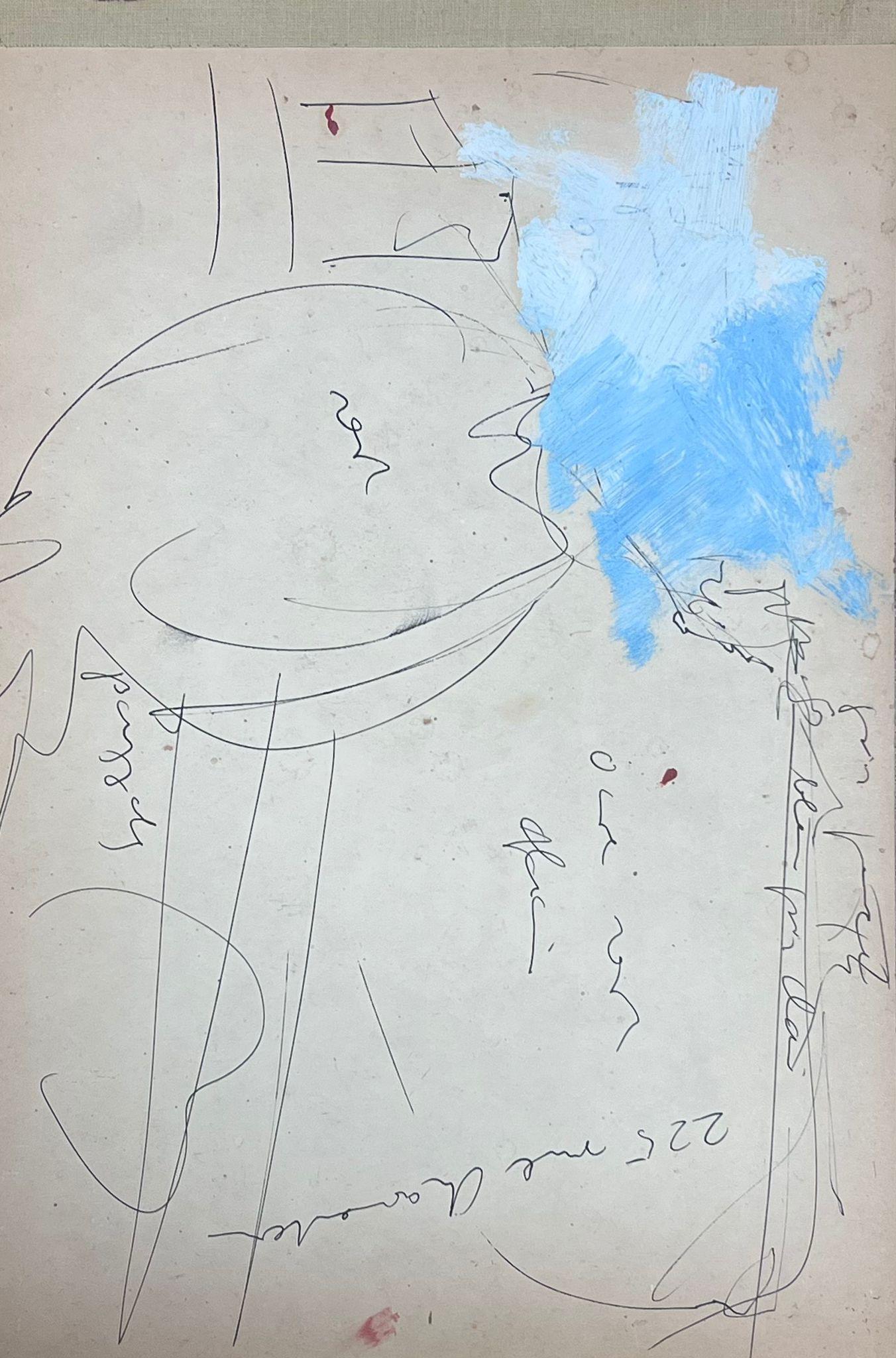 Deutsches modernistisches Ölgemälde des 20. Jahrhunderts, Rotes Fensterblaues Interieur  (Violett), Abstract Painting, von Elisabeth Hahn