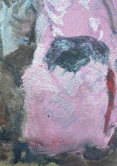 20th Century German Modernist Oil Painting Sat Figure In Pink Robe