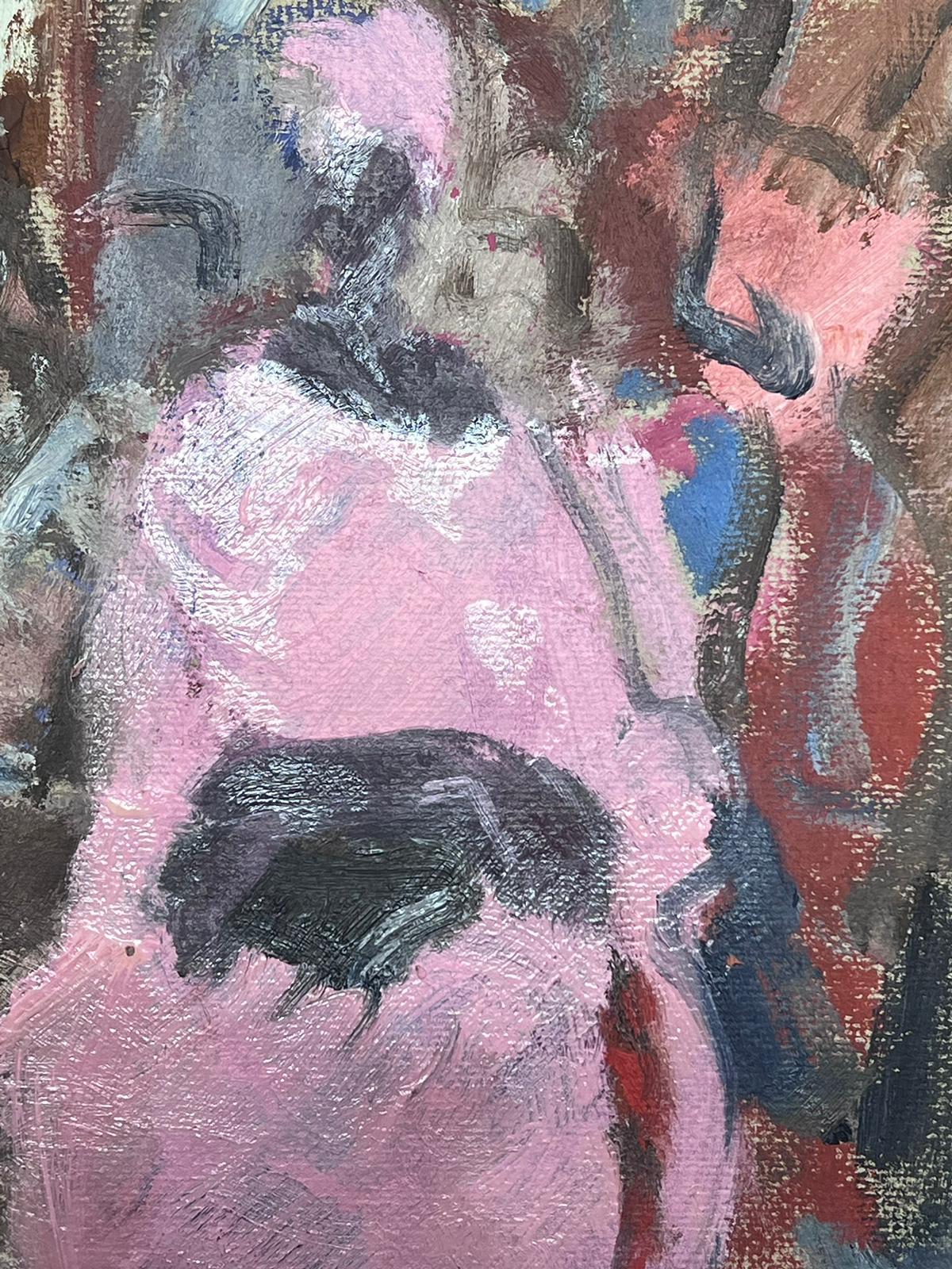 20th Century German Modernist Oil Painting Sat Figure In Pink Robe For Sale 1