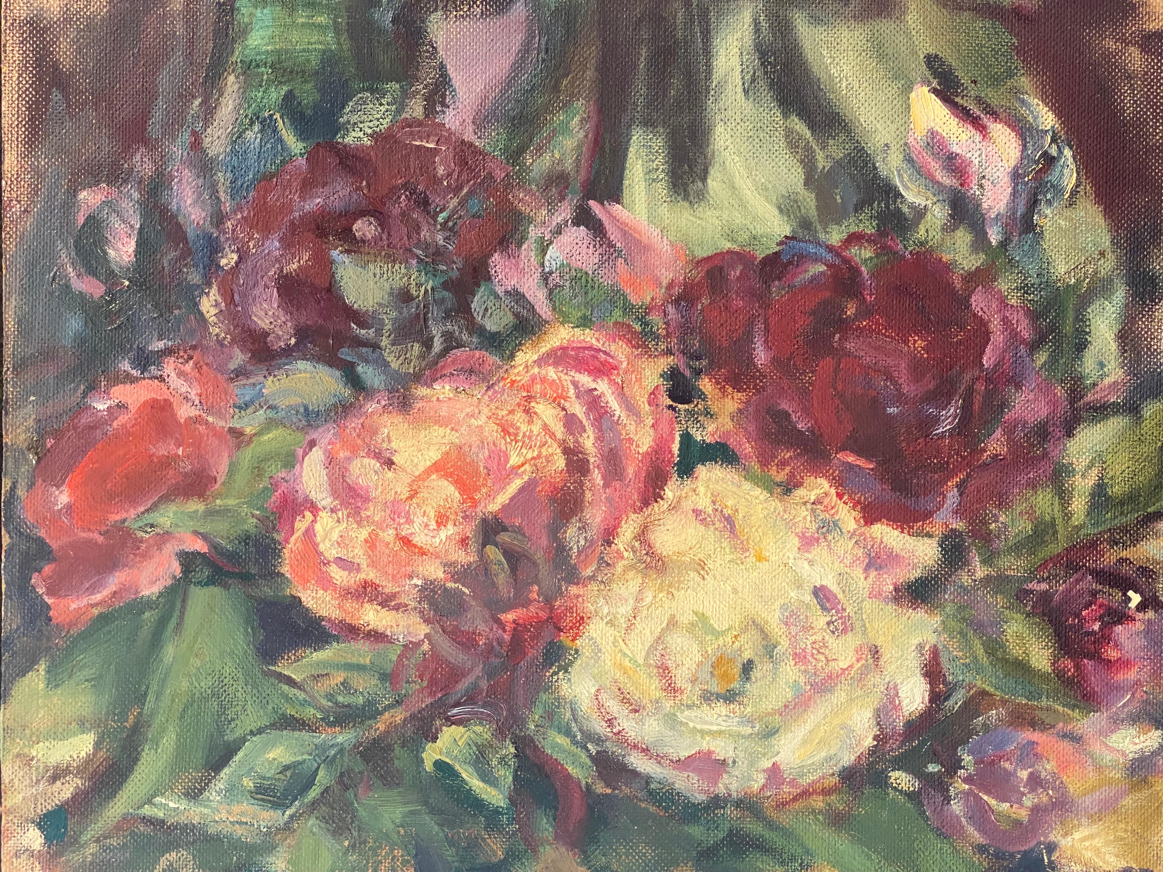 Pintura al óleo modernista alemana del siglo XX Bodegón de flores coloridas - Painting de Elisabeth Hahn