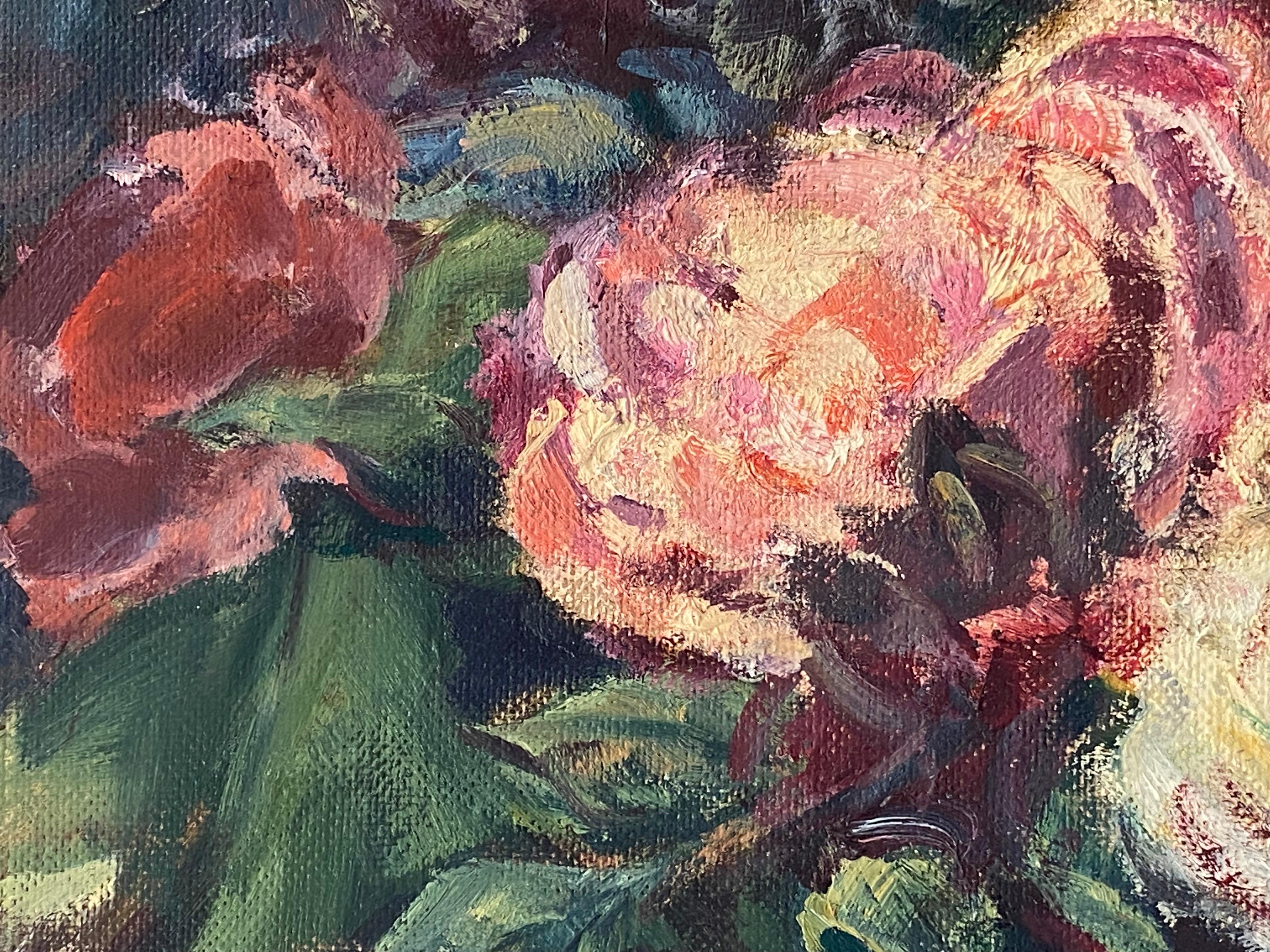 Pintura al óleo modernista alemana del siglo XX Bodegón de flores coloridas - Painting Moderno de Elisabeth Hahn