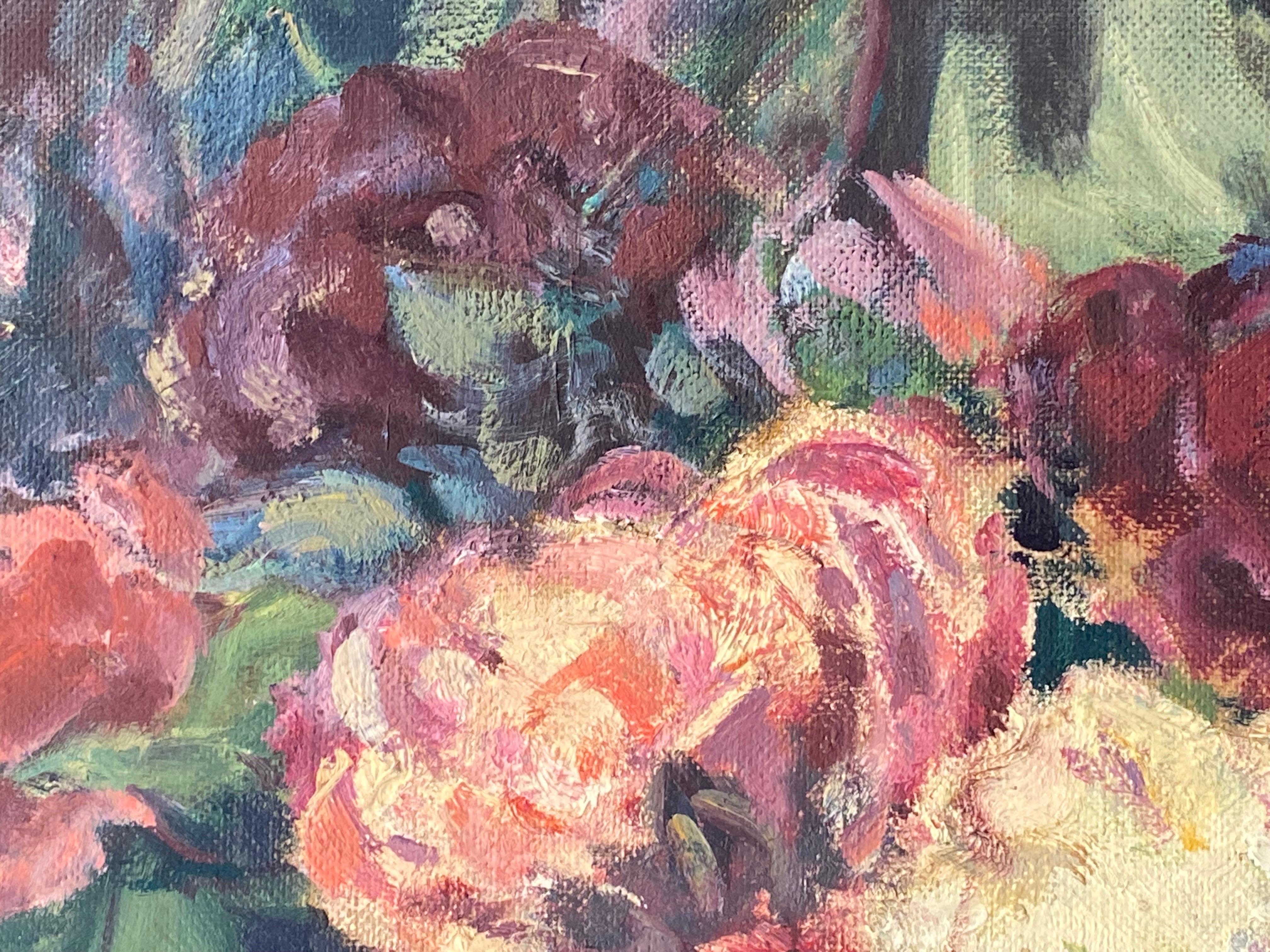 20th Century German Modernist Oil Painting Still Life of Colorful Flowers For Sale 1