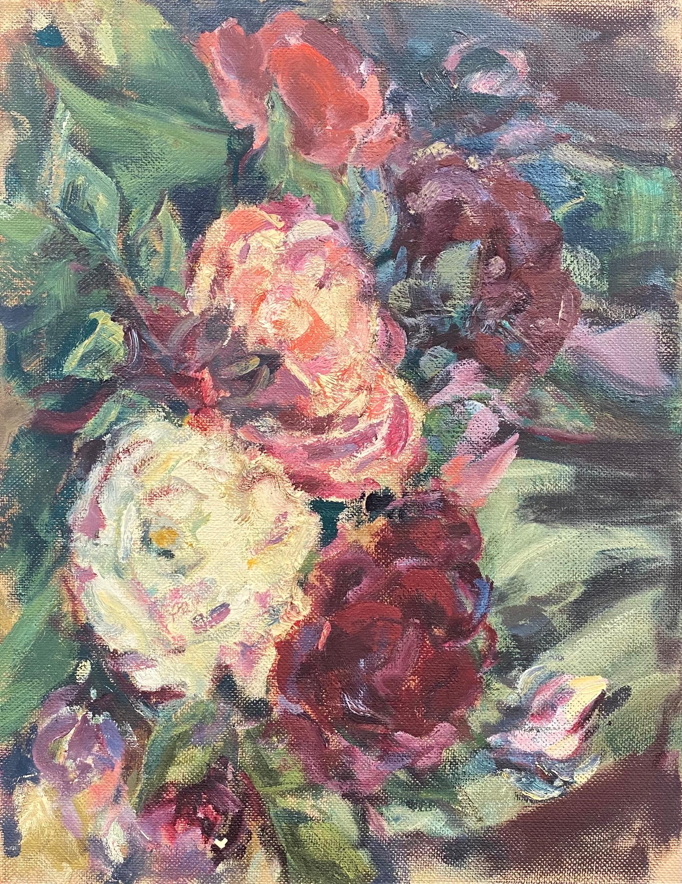 Elisabeth Hahn Abstract Painting - 20th Century German Modernist Oil Painting Still Life of Colorful Flowers