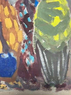 20th Century German Modernist Oil Painting Three African Figures Standing