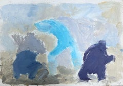 Peinture à l'huile moderniste allemande du 20e siècle, trois figures abstraites bleues