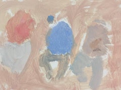 20th Century German Modernist Oil Painting Three Figures In Washed Out Tones