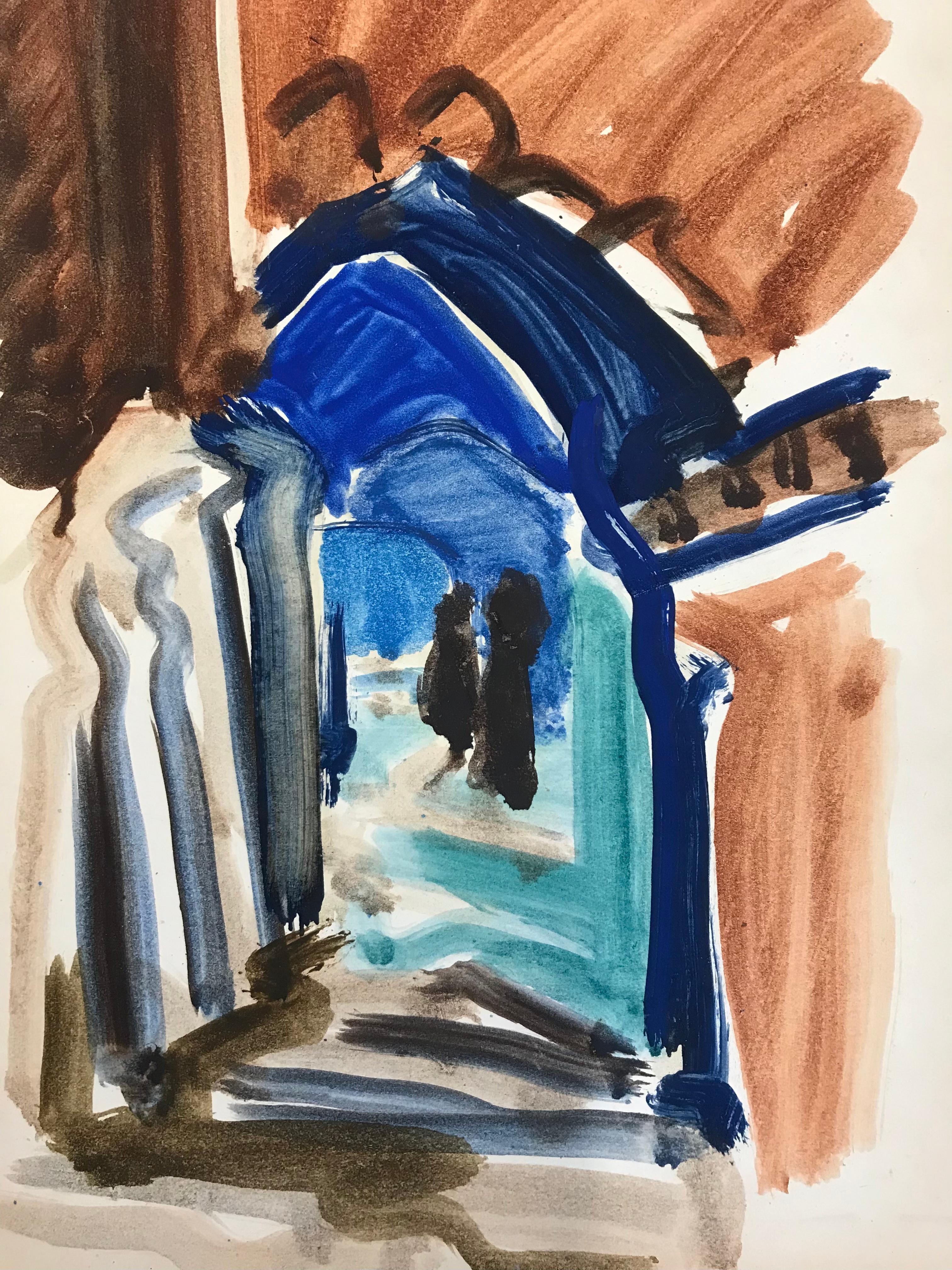 Pittura ad olio modernista tedesca del 20° secolo - Attraverso l'arco colorato - Painting Moderno di Elisabeth Hahn