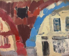 20th Century German Modernist Oil Painting Town Arch Ways
