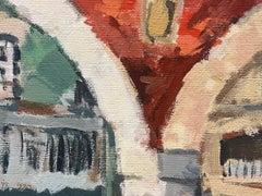 20th Century German Modernist Oil Painting Town Brick Arch Ways