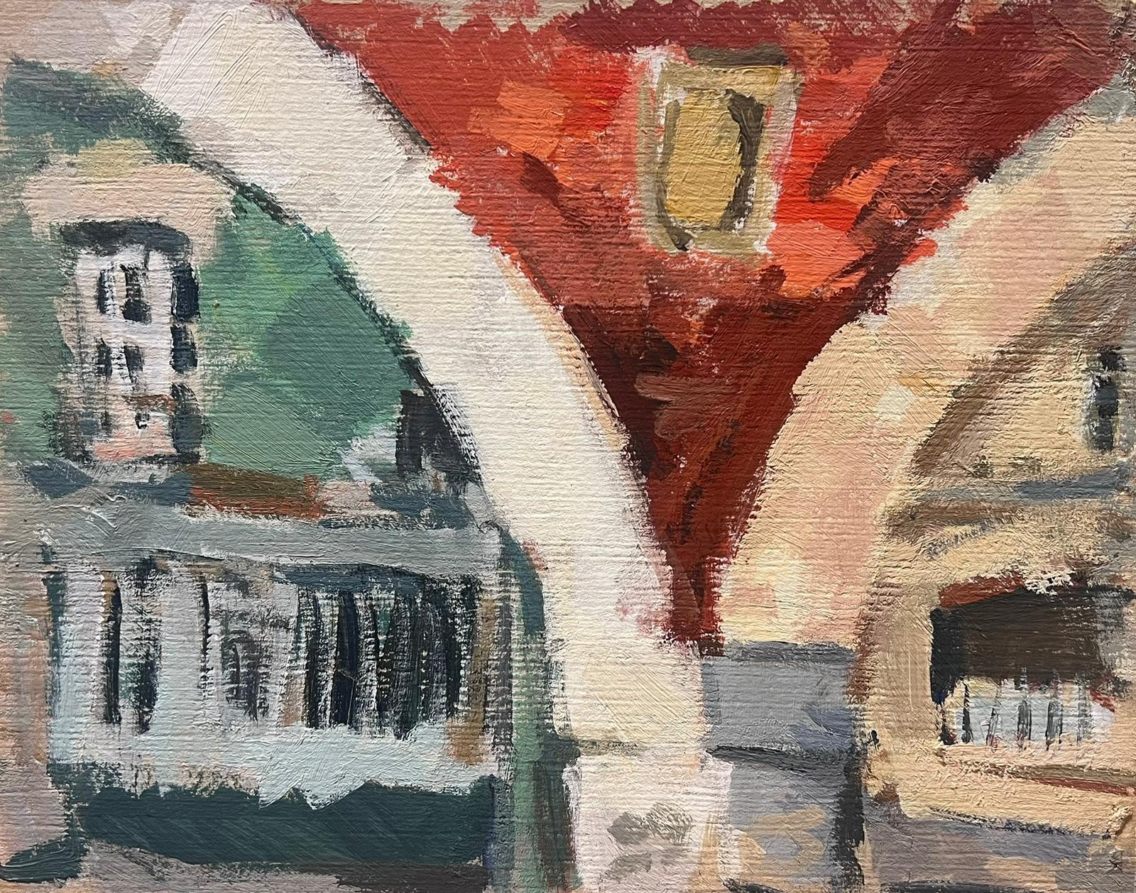 Elisabeth Hahn Landscape Painting - 20th Century German Modernist Oil Painting Town Brick Arch Ways