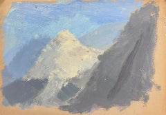 Vintage 20th Century German Modernist Oil Painting White Mountains In Blue Sky
