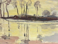 20th Century German Modernist Oil Painting Yellow Tree Bank Landscape