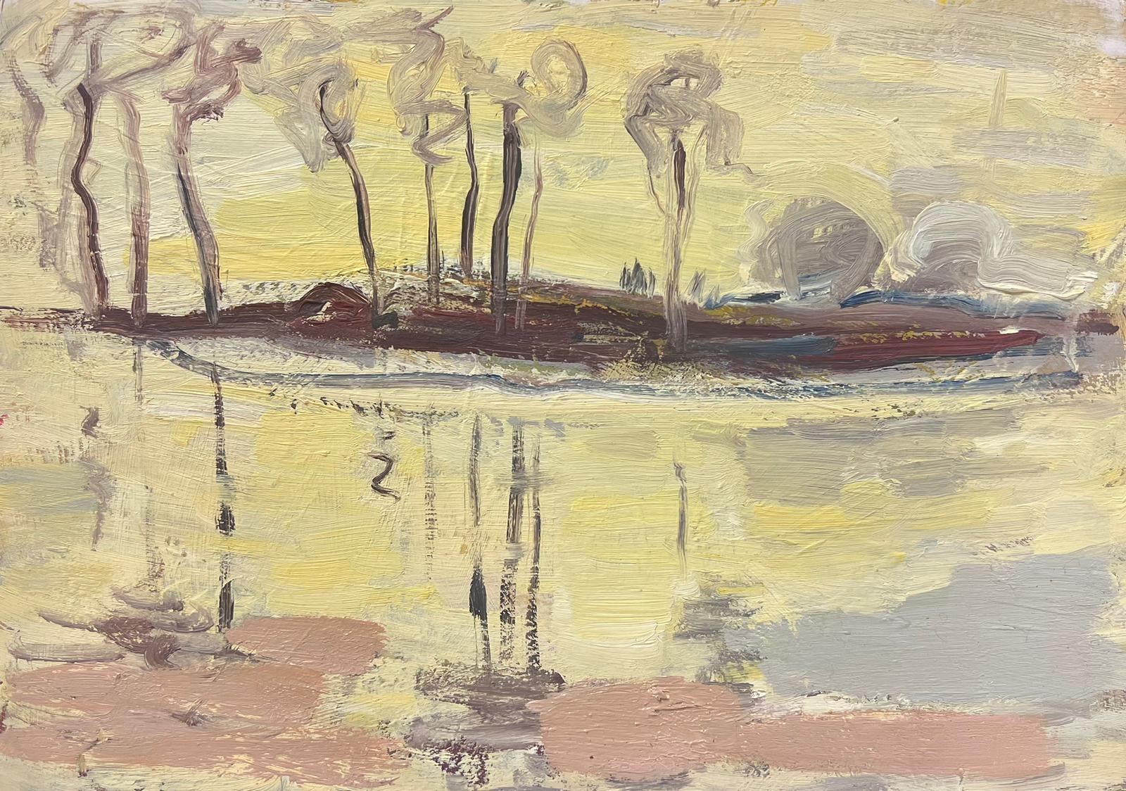 Elisabeth Hahn Landscape Painting - 20th Century German Modernist Oil Painting Yellow Tree Bank Landscape