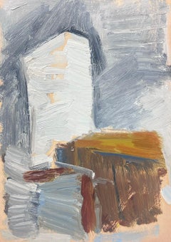 Peinture moderniste allemande du 20e siècle représentant une porte blanche dans un paysage à portes grises