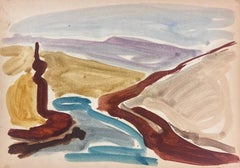 Peinture à l'aquarelle moderniste allemande du 20e siècle - Paysage abstrait en écailles de mer 